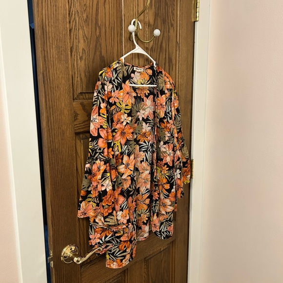 Billabong Floral Tropical Hawaiian Kimono Cardigan - Orange and Black Small - Picture 2 of 8